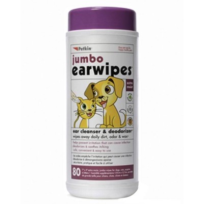 Petkin Pet Jumbo Ear Wipes (80ct) for cats and dogs